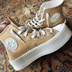 Converse High-Top Sneakers in Tan and White